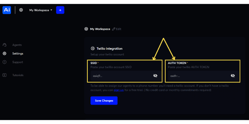 Account SID and Auth Token AI Promonet