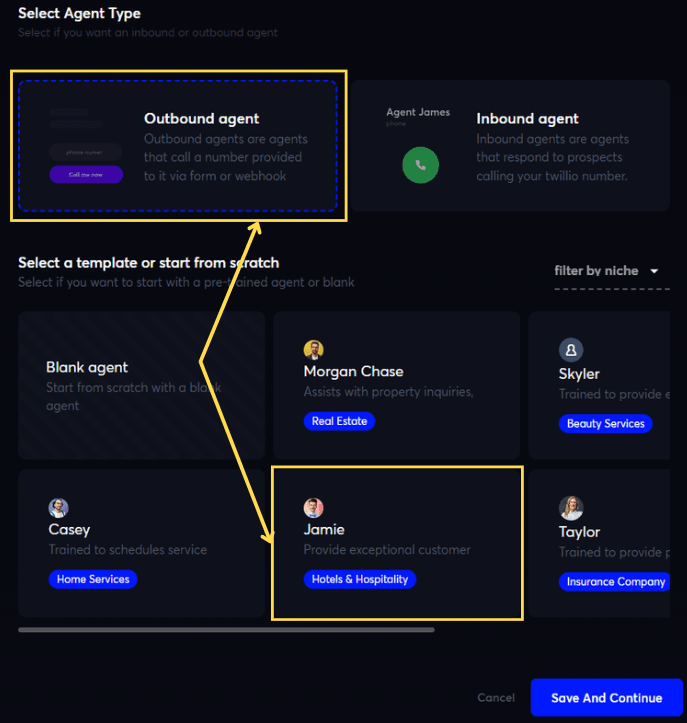 Choose Outbound Agent