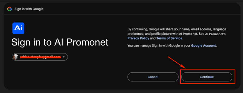 Sign in to AI Promonet